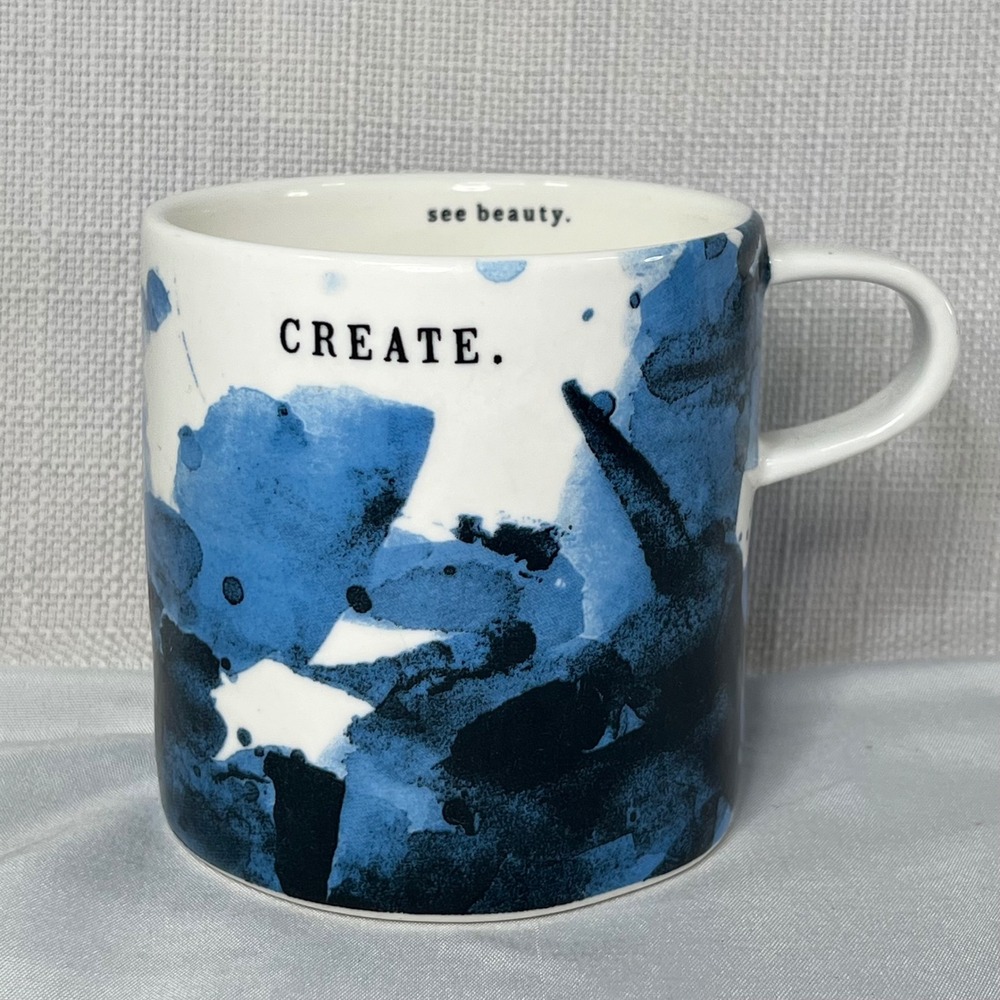 Rae Dunn Create See Beauty Abstract Watercolor Blue Black Ceramic Coffee Mug